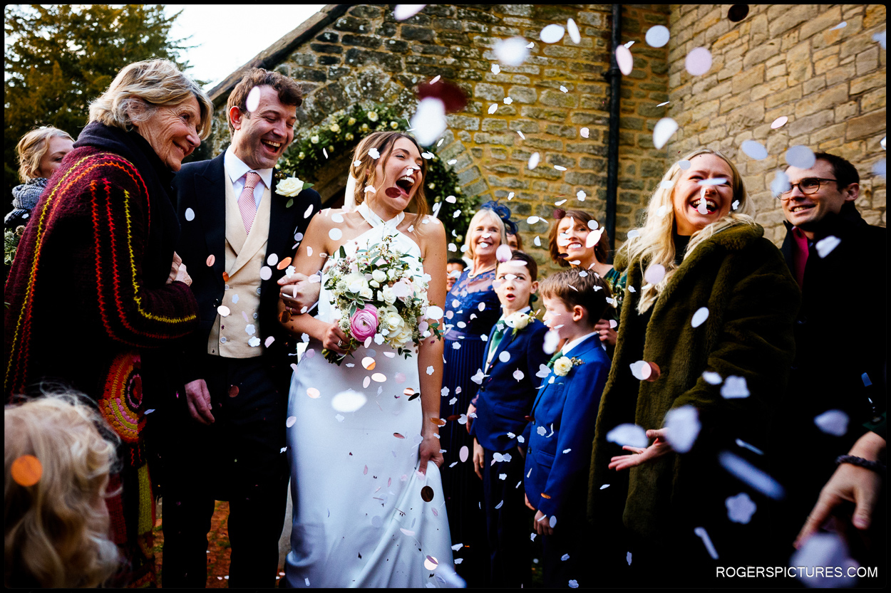 Confetti at church wedding in East Sussex