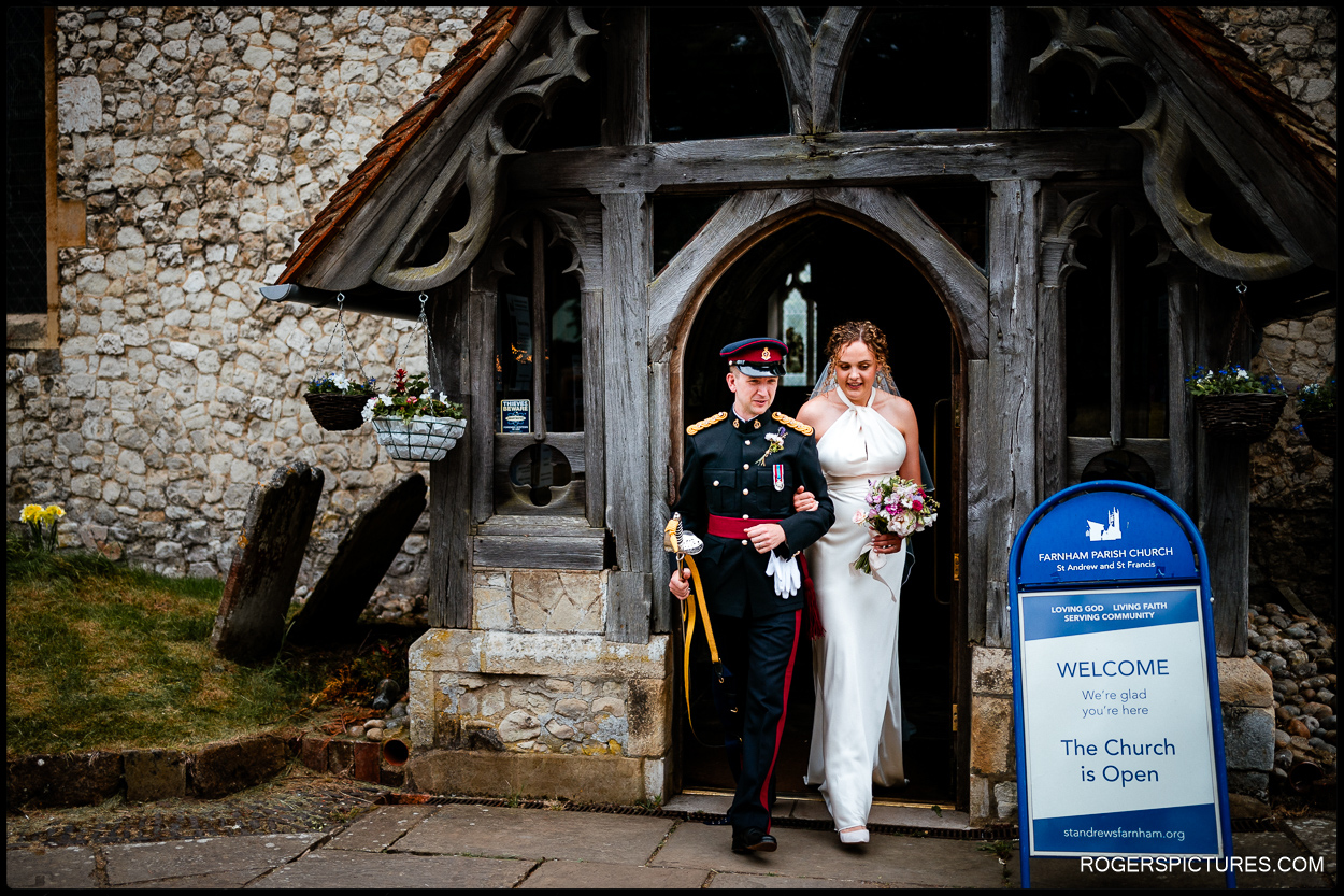 Leaving the church in Farnham after a wedding ceremony